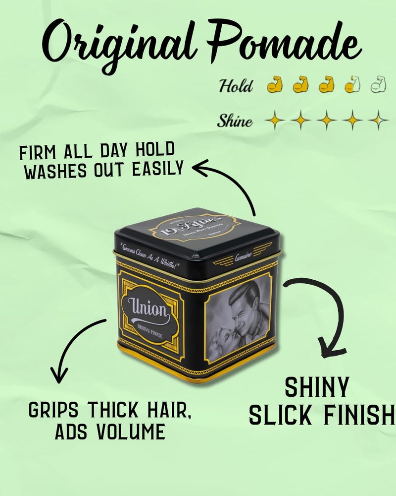 19Fifties Union Original Pomade For Men - 4oz Beautiful Tin | All Day Firm Hold, Easily Washes Out With Water, High Shine & Amazing Scent - Ideal For Pompadours, Side-Part Comb-Overs, & Slick-Back - Image 3